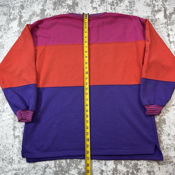 Vintage 90s Color Block Sweatshirt Pullover size Medium Pink Red Purple - Picture 4 of 11